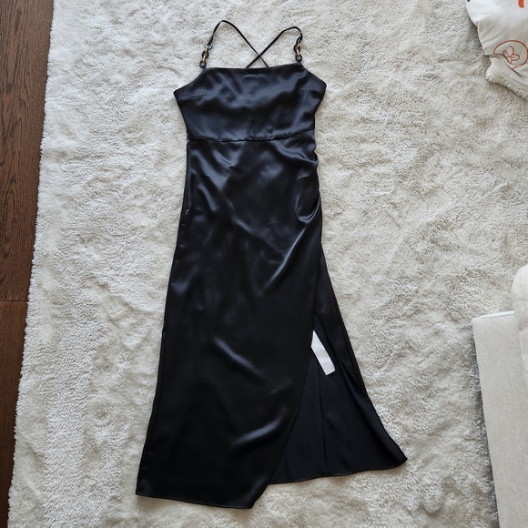 NWT Black Satin Midi Dress by Zara - Picture 1 of 10
